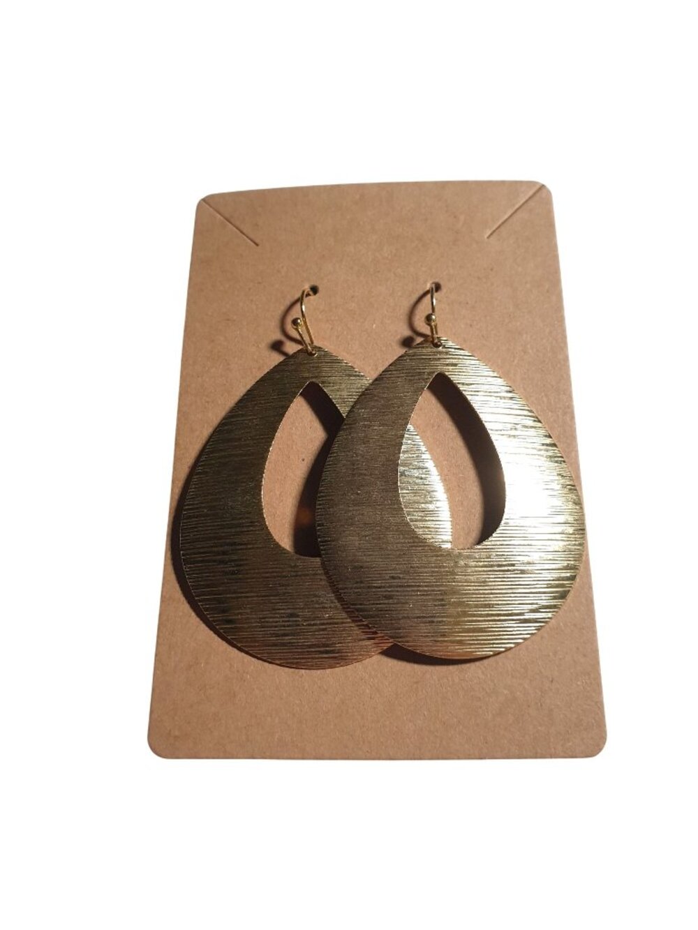 Gold Tone Teardrop Dangle Earrings Lightweight Textured Open Cut Jewelry Boho